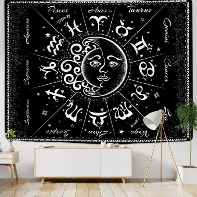 Black And White Zodiac Tapestry